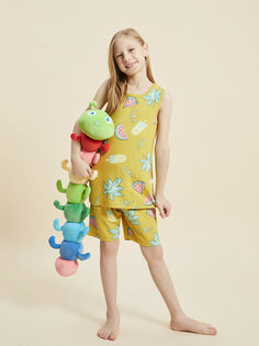 Пижамный комплект с круглым вырезом для девочки с принтом и шортами Pija Pija, горчица