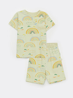 Пижамный комплект с короткими рукавами и шортами для девочек с круглым вырезом и принтом Pija Pija, бежевый