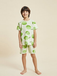 Пижамный комплект с короткими рукавами и шортами для мальчика с круглым вырезом и принтом Pija Pija, лаймово-зеленый
