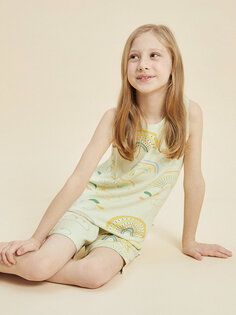 Пижамный комплект с круглым вырезом для девочки с принтом и шортами Pija Pija, бежевый