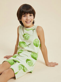 Пижамный комплект с круглым вырезом и шортами для мальчика с принтом Pija Pija, лаймово-зеленый