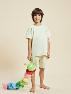 Пижамный комплект с круглым вырезом и шортами для мальчика с принтом Pija Pija, мятно-зеленый