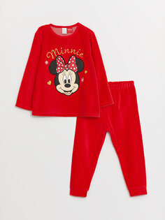Пижамный комплект с круглым вырезом и принтом Минни Маус для маленьких девочек LCW baby, яркий красный