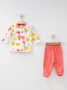 Пижамный комплект с фруктово-овощным узором и пинетками 2409 MYHANNE, цветок граната