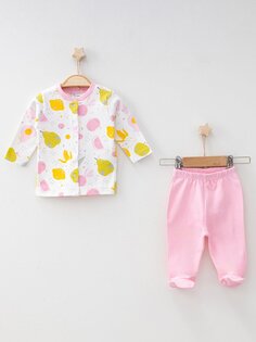 Пижамный комплект с фруктово-овощным узором и пинетками 2409 MYHANNE, розовый