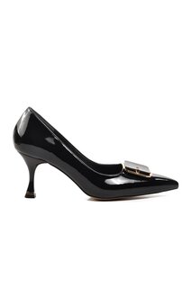 312042 Черные женские лакированные туфли на каблуке Ayakmod