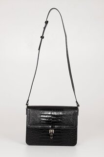 Платиновая женская сумка через плечо среднего размера из натуральной кожи Q8254 GÖNDERİ(R), черный