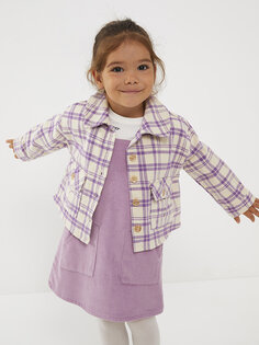 Куртка для маленьких девочек с воротником-поло и длинными рукавами в клетку с рисунком LCW baby