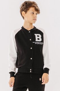 Куртка для колледжа для мальчиков с вышитыми буквами и застежкой-кнопкой, черная (8–14 лет) Breeze, черный
