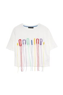 Укороченная футболка с декором Rope цвета экрю QUZU