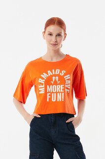 Укороченная футболка с круглым вырезом с принтом Fullamoda, апельсин
