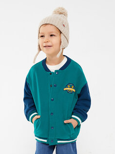 Куртка-бомбер для маленьких мальчиков с воротником колледжа и длинными рукавами LCW baby, темный аквазеленый