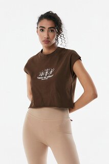 Укороченная футболка с круглым вырезом и принтом скелетов Fullamoda, коричневый