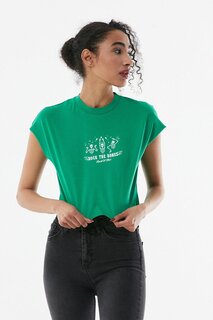 Укороченная футболка с круглым вырезом и принтом скелетов Fullamoda, зеленый