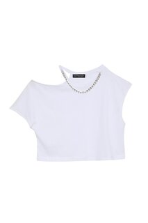 Укороченная футболка с аксессуаром-ожерельем Белая QUZU