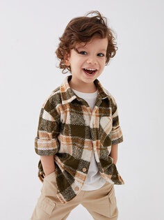 Куртка-рубашка для мальчика с длинными рукавами и клетчатым узором LCW baby, хаки плед