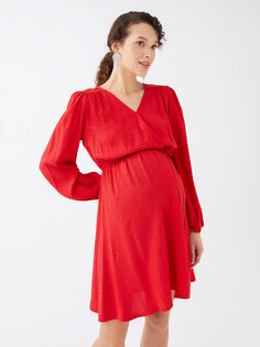 Платье для беременных с двубортным воротником и рисунком с длинными рукавами LCWAIKIKI Maternity