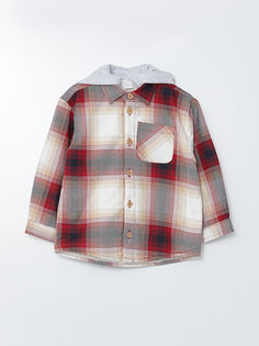 Куртка-рубашка для мальчика в клетку с длинными рукавами и капюшоном LCW baby, красный плед