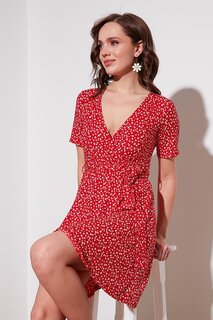 Платье в рубчик с двубортным воротником и цветочным узором 5864505Y6 Lela, красный
