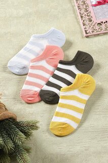 4 пары женских коротких носков в полоску | Очень мягкие хлопковые носки унисекс-пинетки Zeynep Tekstil