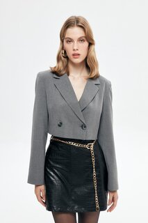 Укороченный пиджак с подкладкой, серый QUZU