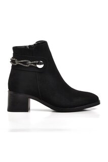 417534 Черные замшевые женские ботинки на каблуке с флисовой подкладкой Ayakmod