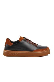 4227 Черно-коричневые мужские туфли из натуральной кожи Ayakmod