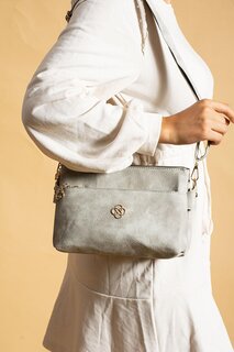 Женская сумка через плечо на молнии с регулируемым ремешком и 3 отделениями BAG4944-23Volume Pembe Potin, серый
