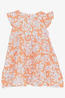 Платье для девочки, с цветочным принтом, с рюшами на рукавах, оранжевое (1,5–5 лет) Breeze