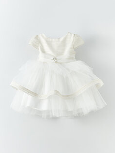 Платье для маленьких девочек из тюля с круглым вырезом и короткими рукавами Daisy Girl, крем