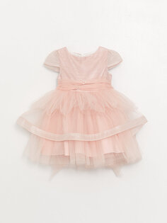 Платье для маленьких девочек из тюля с круглым вырезом и короткими рукавами Daisy Girl, розовый