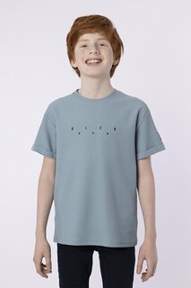 Летняя футболка с круглым вырезом для мальчика и карманом с принтом BLACK ONE, сизый