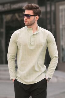 Льняная мужская рубашка стандартного кроя мятно-зеленого цвета 5586 MADMEXT