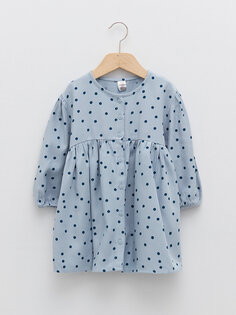 Платье для маленьких девочек с круглым вырезом и длинными рукавами LCW baby, синий принт