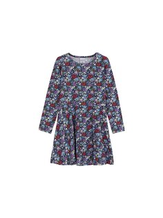 Платье для маленьких девочек с круглым вырезом и длинными рукавами Lovetti, темно-синий с принтом