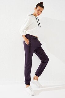 Фиолетовые женские спортивные штаны удобной формы с высокой талией и эластичной вышивкой TOMMYLIFE