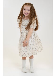 Платье для маленьких девочек с круглым вырезом и короткими рукавами Catz Kids, крем