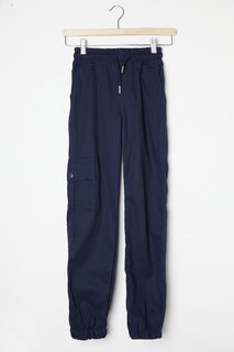 Льняные брюки для мальчиков темно-синего цвета с карманами-карго и эластичной резинкой на талии 16205 Wikiland