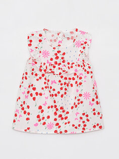 Платье для маленьких девочек с круглым вырезом и узором LCW ECO, белый печатный