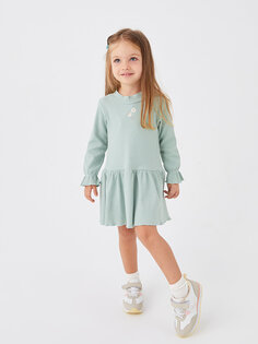 Платье для маленьких девочек с круглым вырезом и длинными рукавами с вышивкой Yami Mia, зеленый