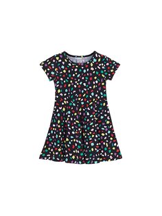 Платье для маленьких девочек с круглым вырезом и короткими рукавами Lovetti, черный с принтом