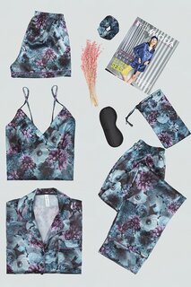 Фиолетовый пижамный комплект из 7 предметов с цветочным узором FOR YOU MODA