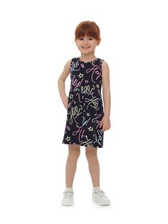 Платье для маленьких девочек с круглым вырезом и узором Lovetti, темно-синий с принтом