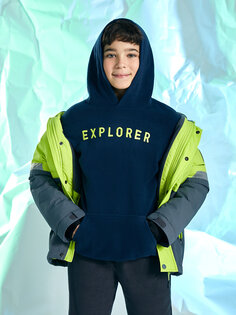 Флисовая толстовка для мальчика с капюшоном и вышивкой, длинными рукавами LCW Kids