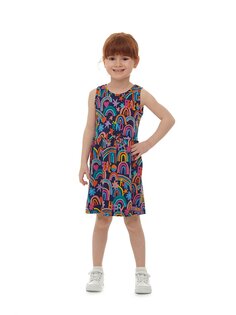 Платье для маленьких девочек с круглым вырезом и узором Lovetti, темно-синий с принтом