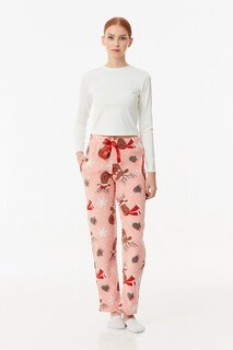 Флисовые пижамные штаны с карманами и принтом панды Fullamoda, пудрово-розовый