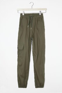 Льняные брюки цвета хаки для мальчиков с карманами-карго и эластичной резинкой на талии 16207 Wikiland