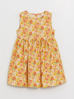 Платье для маленьких девочек с круглым вырезом и цветочным принтом LCW ECO