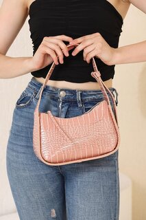Женская сумка-багет с узором под крокодила Stilgo, пудрово-розовый