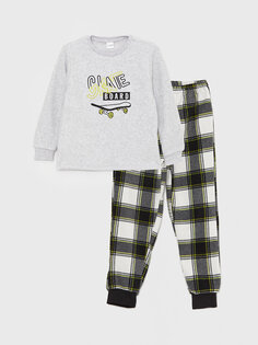 Флисовый пижамный комплект для мальчиков с круглым вырезом и длинными рукавами LCW Kids, светло-серый меланж